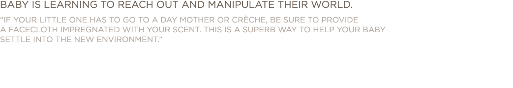 baby IS LEARNING TO REACH OUT AND MANIPULATE their WORLD   IF YOUR LITTLE ONE HAS TO GO TO A DAY MOTHER OR CRÈCHE, BE   